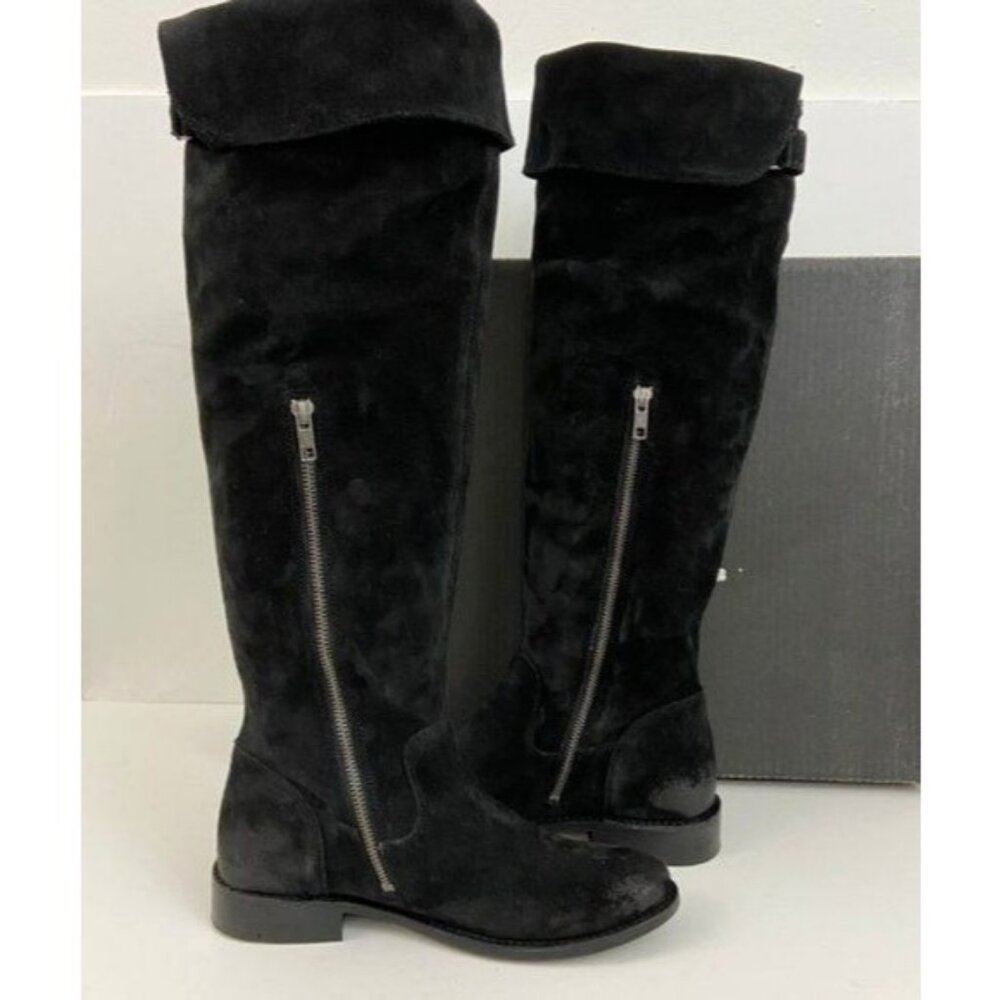Frye Shirley OTK Black Oiled Suede Leather Boots Size 7 - Picture 7 of 8